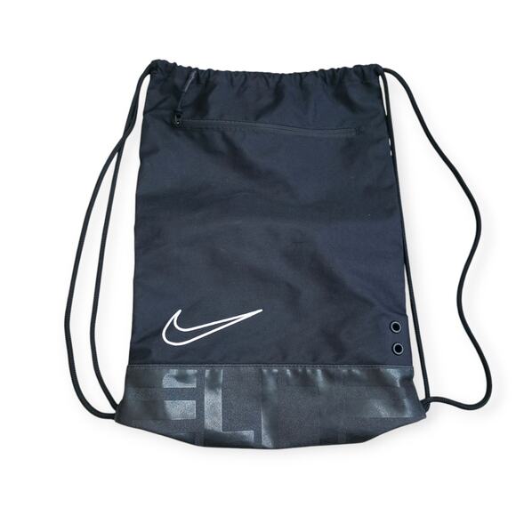 Nike Elite Drawstring Bag Black/White Swoosh Training Gym Bag OS - Picture 1 of 6
